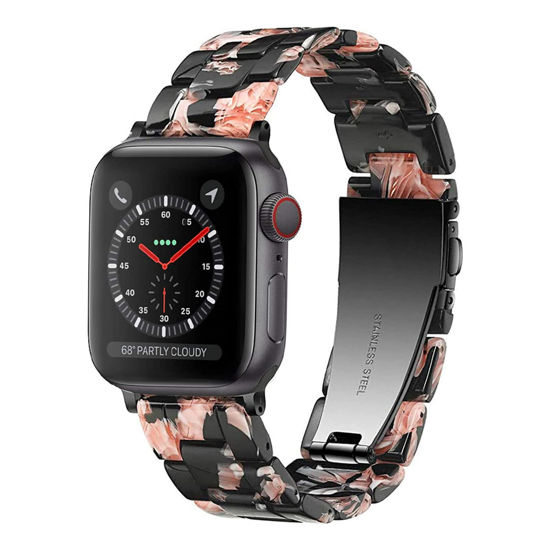 Picture of HOPO Compatible With Apple Watch Band 38mm 40mm 42mm 44mm Thin Light Resin Strap Bracelet With Stainless Steel Buckle Replacement For iWatch Series 8 7 6 5 4 3 2 1 SE (Black Rose/Black,42/44/45/49mm)