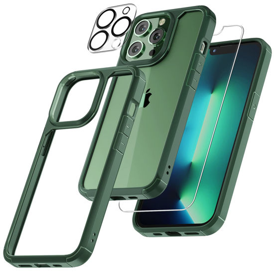 Picture of TAURI 5-in-1 Alpine Green Case for 13 Pro Max: Non-Yellowing, 2X Tempered Glass & Camera Lens Protectors, Military-Grade Drop Protection - 6.7 Inch