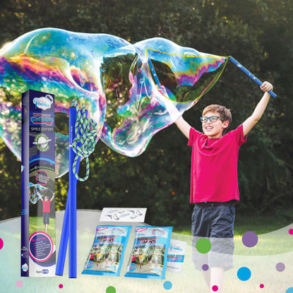 Picture of WOWMAZING Giant Bubble Kit: Space - Incl. Wand, 2 Big Bubble Concentrate Pouches and 8 Glow-in-The-Dark Stickers | Outdoor Toy for Kids, Girls | Bubbles Made in The USA - Space Kit
