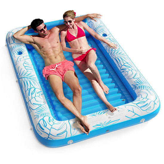 Picture of Inflatable Tanning Pool Lounger Float - Jasonwell 4 in 1 Sun Tan Tub Sunbathing Pool Lounge Raft Floatie Toys Water Filled Tanning Bed Mat Pad for Adult Blow Up Kiddie Pool Kids Ball Pit Pool (XL)