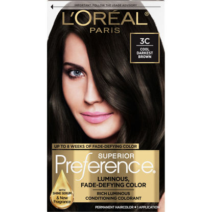 Picture of L'Oreal Paris Superior Preference Fade-Defying + Shine Permanent Hair Color, 3C Cool Darkest Brown, Pack of 1, Hair Dye