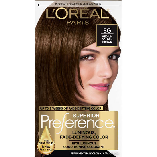 Picture of L'Oreal Paris Superior Preference Fade-Defying + Shine Permanent Hair Color, 5G Medium Golden Brown, Pack of 1, Hair Dye