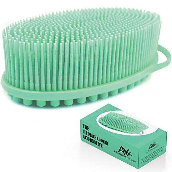 Picture of Avilana Exfoliating Silicone Body Scrubber Easy to Clean, Lathers Well, Long Lasting, and More Hygienic Than Traditional Loofah (Style 1-Teal Green)