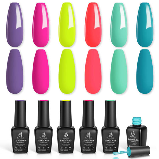 Picture of beetles Gel Polish Nail Set 6 Colors Forever Young Collection Turquoise Purple Blue Neon Yellow Hot Pink Manicure Kit Diy Home for Women Girls