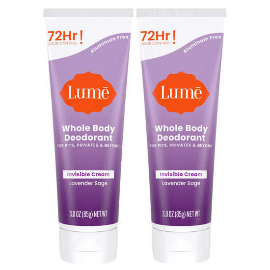 Picture of Lume Whole Body Deodorant - Invisible Cream Tube - 72 Hour Odor Control - Aluminum Free, Baking Soda Free, Skin Safe - 3.0 ounce (Lavender Sage) Pack of 2