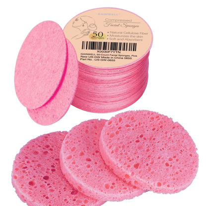 Picture of GAINWELL 50-Count Compressed Facial Sponges for Daily Facial Cleansing and Exfoliating, 100％ Natural Cosmetic Spa Sponges for Makeup Remover, Reusable, Pink