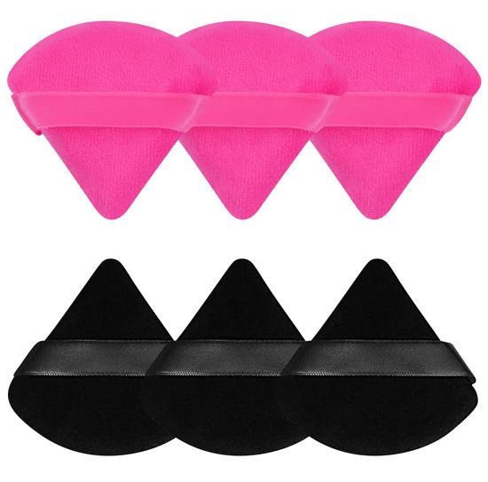 Picture of Powder Puff Face Soft Triangle Makeup Puff for Loose Powder Body Powder, Velour Cosmetic Makeup Sponges Blender for Contouring, Under Eyes and Corners, Beauty Makeup Tools, Black and Hot Pink