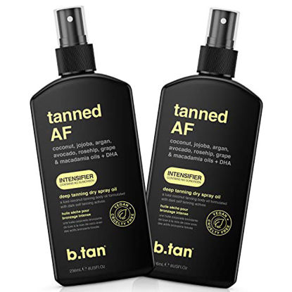 Picture of b.tan Deep Tanning Dry Spray | Tanned Intensifier Tanning Oil - Get a Faster, Darker Sun Tan From Tan Accelerating Actives, Packed with Ultra Moisturizing Oils to Keep Skin Hydrated, Vegan, Cruelty Free, 8 Fl Oz, 2 Pack