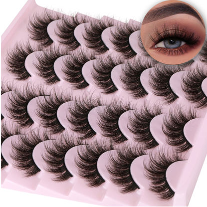 Picture of 14 Pairs Wispy Mink Lashes Fluffy Eye Lashes Natural Look 5D Volume 16mm Fake Eyelashes Pack by TNFVLONEINS