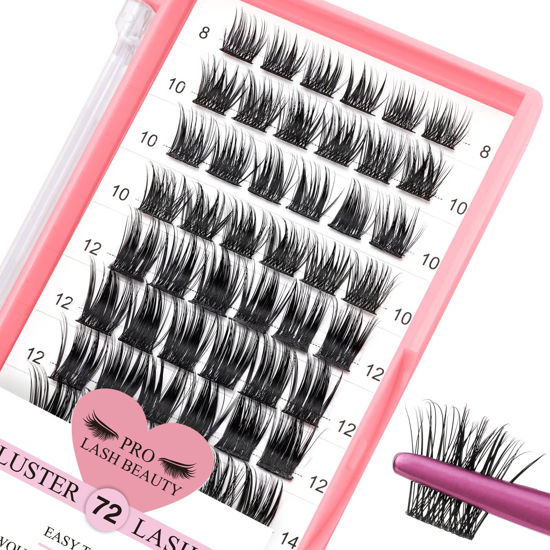 Picture of Cluster Lashes 72 Pcs Lash Clusters DIY Eyelash Extension Eyelash Clusters Individual Lashes D-8-16mix Thin Band Easy to Apply at home Lashes(First Glance,D-8-16mix)