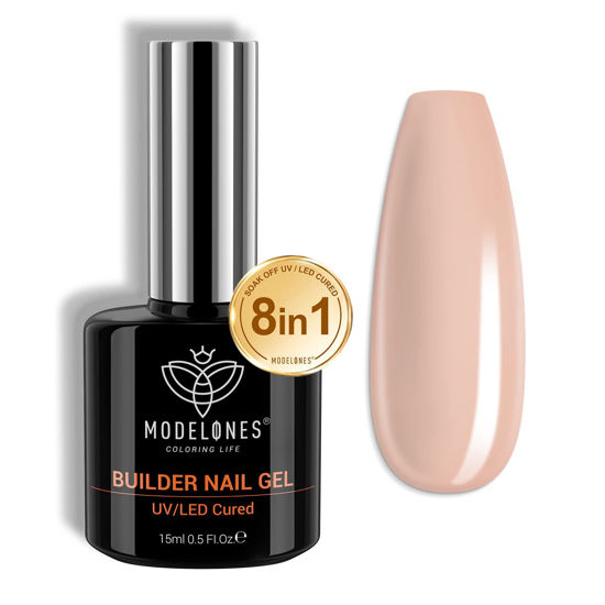 Picture of Modelones 8-in-1 Builder Nail Gel, Neutral Nude Gel Builder for Nails, Hard Gel Builder Nail Strengthener Extension Color Gel Base Rhinestone False Nail Tips Glue Gel in a Bottle 15ML Gifts for Women