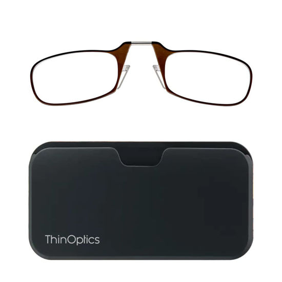 Picture of ThinOptics Universal Pod Rectangular Reading Glasses, Brown Frames/Black Case, 2 x + 2