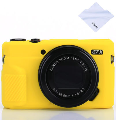 Picture of Yisau G7X Mark II Case III Camera Silicone Ultra-Thin Lightweight Rubber Soft Bag Cover for Canon PowerShot + Microfiber Cloth (Yellow)