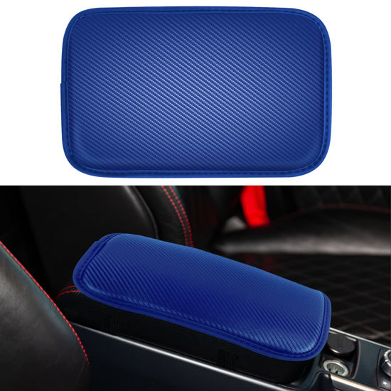 Picture of Amiss Car Center Console Pad, Universal Waterproof Car Armrest Seat Box Cover, Car Interior Accessories, Carbon Fiber PU Leather Auto Armrest Cover Protector for Most Vehicle, SUV, Truck, Car (Blue)