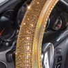 Picture of CAR PASS Rhinestones Diamond Bling PU Leather Steering Wheel Cover, Universal Fit for SUV,Vans,Sedan,Car,Truck 14.5-15inch Golden Crystal Glitter for Women Sparkle Girly Sparkling, Gold Leather