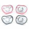 Picture of Nanobebe Baby Pacifiers 0-3 Month - Orthodontic, Curves Comfortably with Face Contour, Award Winning for Breastfeeding Babies, 100% Silicone - BPA Free. Baby Registry Gift 4pk,Pink/Grey