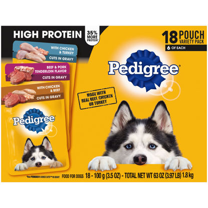 Picture of Pedigree High Protein Wet Dog Food Pouches, Variety Pack, 3.5 oz. Pouches,(Pack of 18)