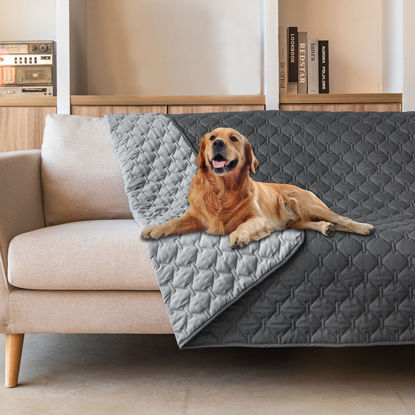 Picture of gogobunny 100% Double-Sided Waterproof Dog Bed Cover Pet Blanket Sofa Couch Furniture Protector for Kids Children Dog Cat, Reversible (82x82 Inch (Pack of 1), Dark Grey/Light Grey)