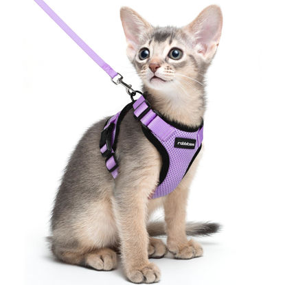 Picture of rabbitgoo Cat Harness and Leash for Walking, Escape Proof Soft Adjustable Vest Harnesses for Cats, Easy Control Breathable Reflective Strips Jacket, Light Purple, M