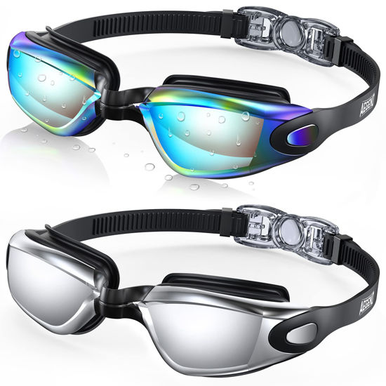 Picture of Aegend Swim Goggles, 2 Pack Swimming Goggles No Leaking Adult Men Women Youth