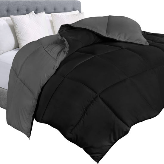 Picture of Utopia Bedding Comforter Duvet Insert - Quilted Comforter with Corner Tabs - Box Stitched Down Alternative Comforter (Black/Grey, King)