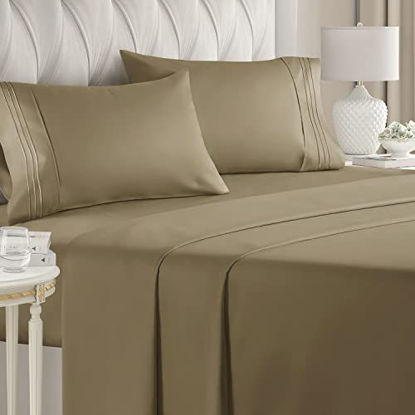 Picture of Full Size Sheet Set - Breathable & Cooling Sheets - Hotel Luxury Bed Sheets - Extra Soft - Deep Pockets - Easy Fit - 4 Piece Set - Wrinkle Free - Comfy - Khaki Bed Sheets - Fulls Sheets - 4PC