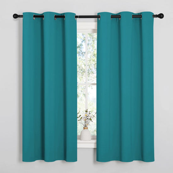 Picture of NICETOWN Room Darkening Curtains 63 inch Length 2 Panels, Thermal Insulated Grommet Blackout Curtains for Modern Casual Elegant Bedroom Kids Room Theme Decoration (Peacock Teal, 2 Pieces, W42)