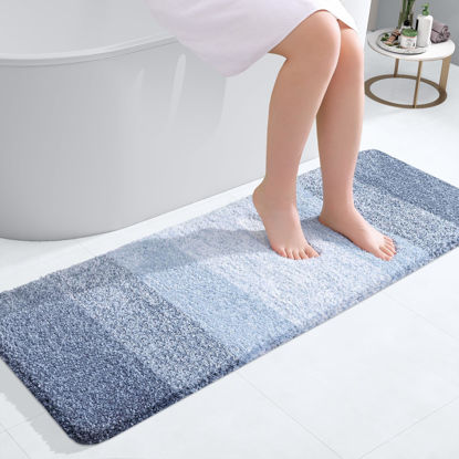 Picture of OLANLY Luxury Bathroom Rug Mat, Extra Soft and Absorbent Microfiber Bath Rugs, Non-Slip Plush Shaggy Bath Carpet Runner, Machine Wash Dry, Bath Mats for Bathroom Floor, Tub and Shower, 47x17, Blue