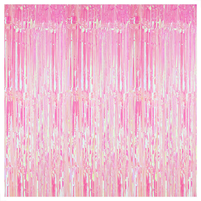 Picture of KatchOn, Pink Iridescent Fringe Curtain - XtraLarge, 3.2x8 Feet, Pack of 1 | Iridescent Streamers, Iridescent Party Decorations | Foil Fringe Curtains Party Decorations | Mermaid Party Decorations