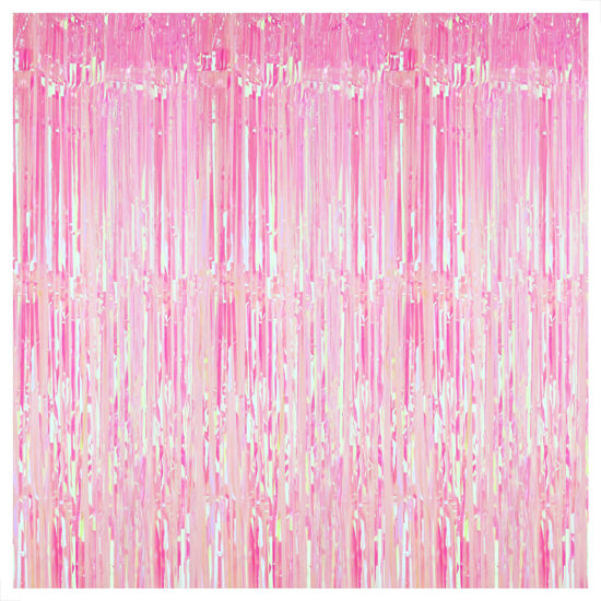 Picture of KatchOn, Pink Iridescent Fringe Curtain - XtraLarge, 3.2x8 Feet, Pack of 1 | Iridescent Streamers, Iridescent Party Decorations | Foil Fringe Curtains Party Decorations | Mermaid Party Decorations