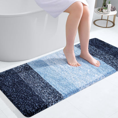 Picture of OLANLY Luxury Bathroom Rug Mat, Extra Soft and Absorbent Microfiber Bath Rugs, Non-Slip Plush Shaggy Bath Carpet Runner, Machine Wash Dry, Bath Mats for Bathroom Floor, Tub and Shower, 47x20, Navy