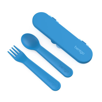 Picture of Bentgo® Kids Utensil Set - Reusable Plastic Fork, Spoon & Storage Case - BPA-Free Materials, Easy-Grip Handles, Dishwasher Safe - Ideal for School Lunch, Travel, & Outdoors (Blue)