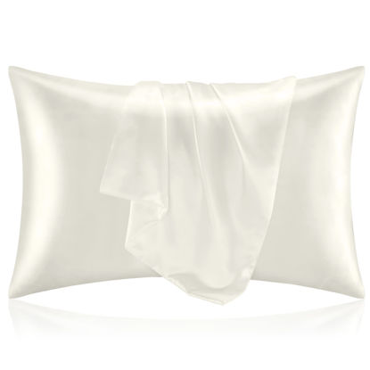 Picture of BEDELITE Satin Pillowcase for Hair and Skin, King Pillow Cases Set of 2 Pack, Super Soft Silky Ivory Pillow Case with Envelope Closure (20x36 Inches)