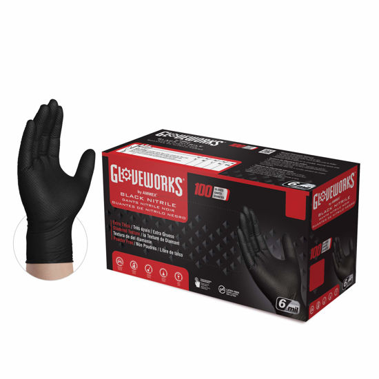 Picture of GLOVEWORKS HD Industrial Black Nitrile Diamond Texture Grip Disposable Gloves, X-Large (Pack of 100), 100