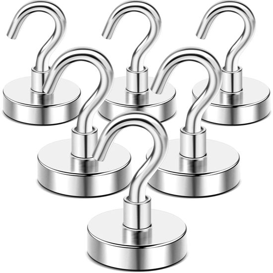 Picture of DIYMAG Strong Neodymium Magnetic Hooks, 50lbs Heavy Duty Rare Earth Magnets with Hook, Strong Corrosion Protection Facilitate Hook for Cruise, Home, Kitchen, Workplace, Office and Garage-Pack of 6