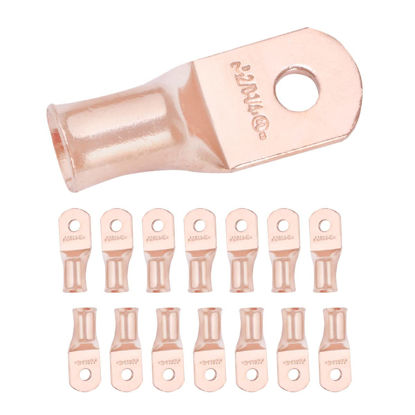 Picture of SELTERM 15pcs 2/0 AWG 1/4" Stud - UL Heavy Duty Battery Terminal Connectors, Bare Copper Battery Cable Lugs, 00 Gauge Wire Connectors, Electrical Battery Cable Ends, Ring Terminals Copper Lugs