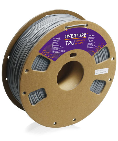 Picture of OVERTURE TPU Filament 1.75mm Flexible TPU Roll, Soft 3D Printer Consumables, 1kg Spool (2.2 lbs), Dimensional Accuracy +/- 0.03 mm (TPU Gray)