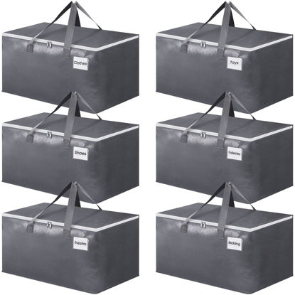 Picture of BlissTotes Large Moving Boxes with Zippers & Handles Moving Supplies with lids, Heavy Duty Totes for Storage Bags for Space Saving, Fold Flat, Moving and Storing 76L, 6 Pack