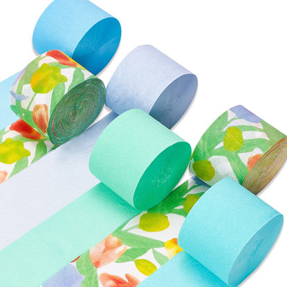 Picture of PartyWoo Crepe Paper Streamers 6 Rolls 492ft, Pack of Tulip and Pastel Color, Wedding Decorations, Baby Shower Decorations (1.8 Inch x 82 Ft/Roll), Blue Green-9512