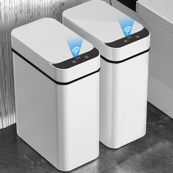 GetUSCart- Yatmung 2 Pack - 2.5 Gallon Smart Trash Can Sensor Motion Slim  Touchless Bathroom Trash Can - Skinny Trash Bin with Lid - Electric,  Narrow, Plastic, Auto Open - Small Automatic Garbage Can (White)