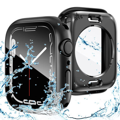 Picture of Goton 2 in 1 Waterproof Case for Apple Watch Screen Protector 40mm SE 2nd Gen Series 6 5 4 SE, 360 Protective Glass Face Cover Hard PC Bumper + Back Frame for iWatch 6 5 4 SE Accessories 40 mm, Black