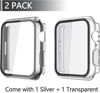 Picture of Misxi 2 Pack Hard PC Case with Tempered Glass Screen Protector Compatible with Apple Watch Series 8 Series 7 41mm, Ultra-Thin Overall Protective Cover for iWatch S8/S7, 1 Silver + 1 Transparent