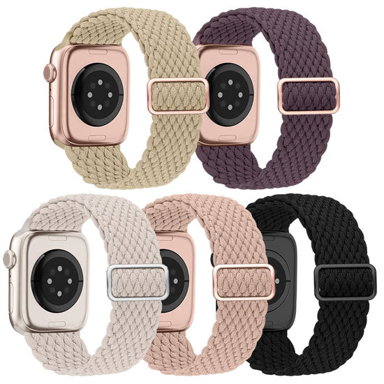 Picture of EOMTAM 5 Pack Braided Stretchy Adjustable Straps Compatible for Apple Watch Band 38mm 40mm 41mm 42mm 44mm 45mm 49mm for Women Men ,Sport Elastic Nylon Cloth Wristbands for iWatch Series Ultra 8 SE 7 6 5 4 3(Smoke Violet,38)