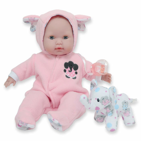 Picture of JC Toys 15" Realistic Soft Body Baby Doll with Open/Close Eyes Berenguer Boutique | Elephant Hooded Onesie Theme | Pink | Ages 2+