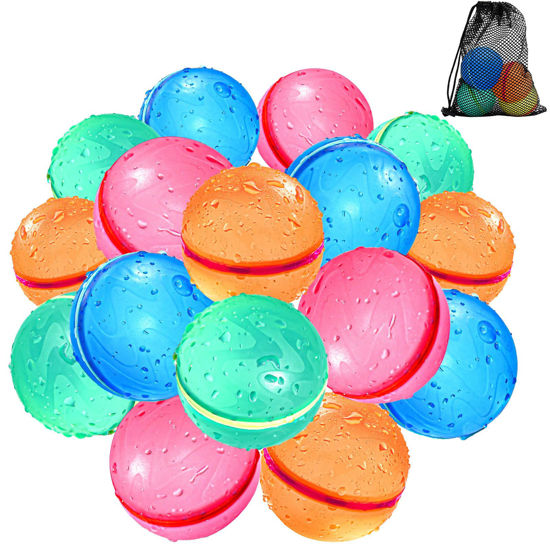 Picture of SOPPYCID Reusable Water Bomb balloons, Magnetic Refillable Water balls - Pool Toys for Boys and Girls, Beach Outdoor Activities Water Games Toy for kids Self Sealing Water Splash Ball (16Pack)