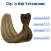 Picture of GOO GOO Hair Extensions Clip in Human Hair, Remy Walnut Brown to Ash Brown and Bleach Blonde Clip in Human Hair Extensions 7pcs 120g 18 Inch Natural Real Hair Extensions for Women