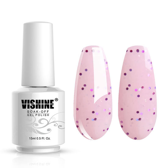 Picture of Vishine Gelpolish Professional Manicure Salon UV LED Soak Off Gel Nail Polish Varnish Color Glitter Pink(1352)