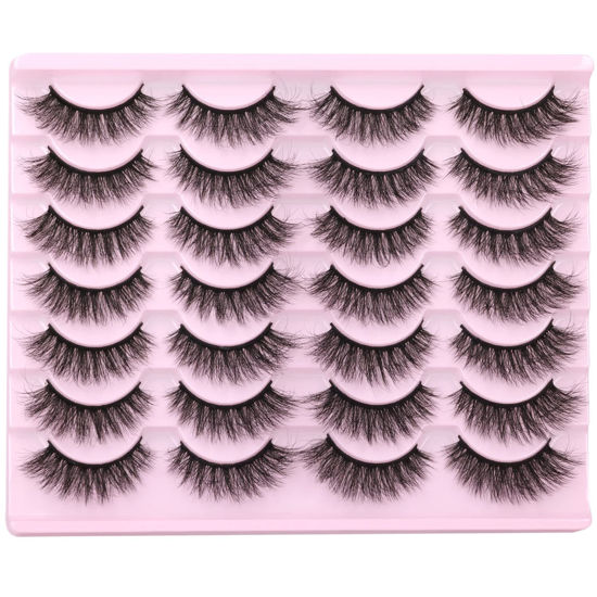 Picture of 3D Mink Lashes Fluffy False Eyelashes Natural Look Full Handmade Cat Eye Lashes Wispy Strip Eyelashes Pack by Kiromiro