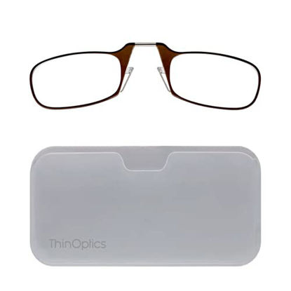 Picture of ThinOptics Universal Pod Rectangular Reading Glasses, Brown Frames/White Case, 1.5 x