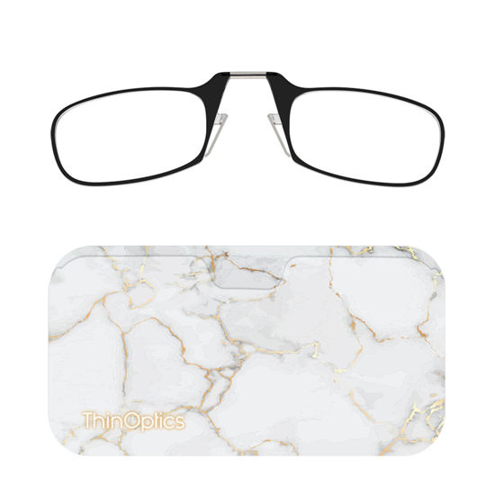 Picture of ThinOptics Universal Pod Case + Rectangular Reading Glasses, Gold Marble, 44mm + 2.5